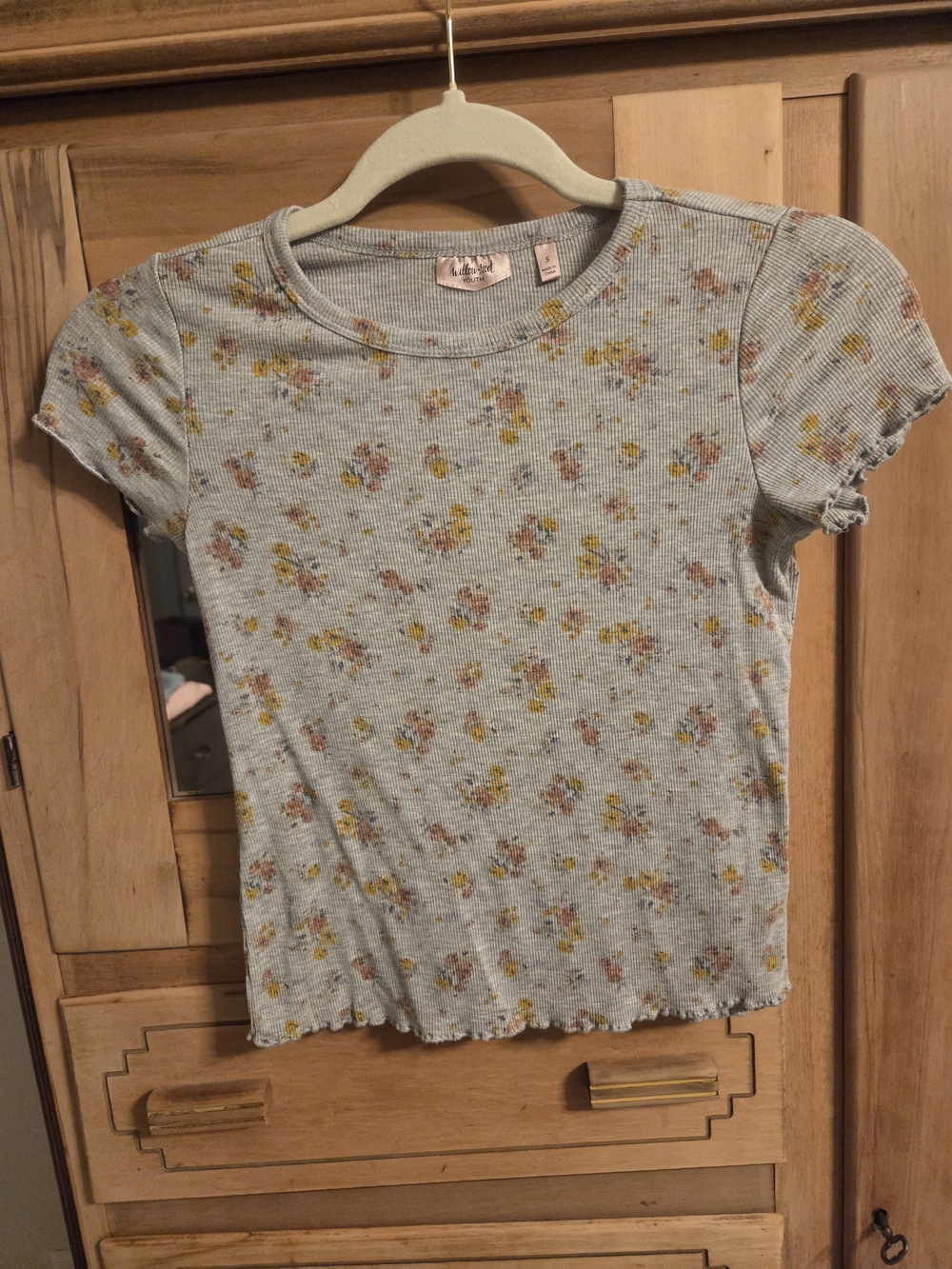 Willow And Root Youth Floral Ribbed Short Sleeve Top